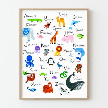 A To Z Animals Kids Room Print, 5 of 5