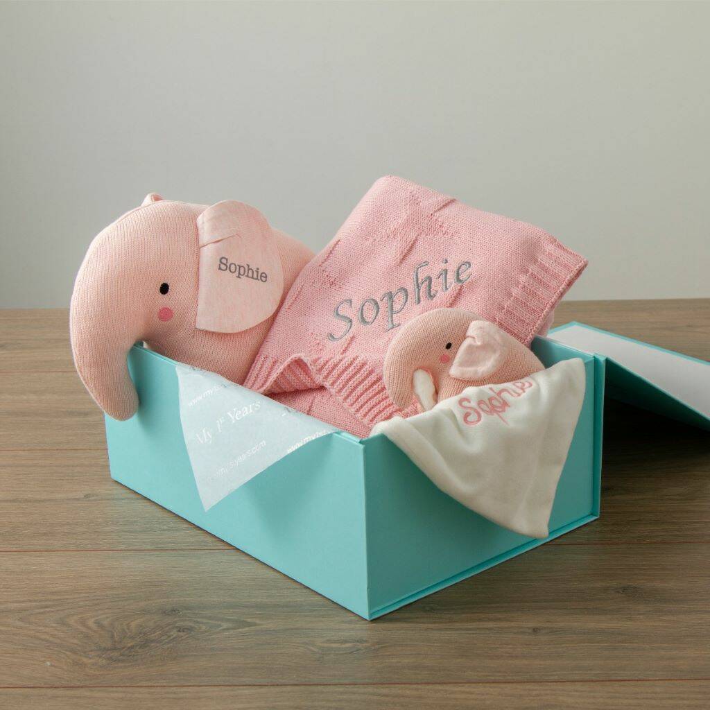Personalised Pink Elephant Baby Gift Set By My 1st Years