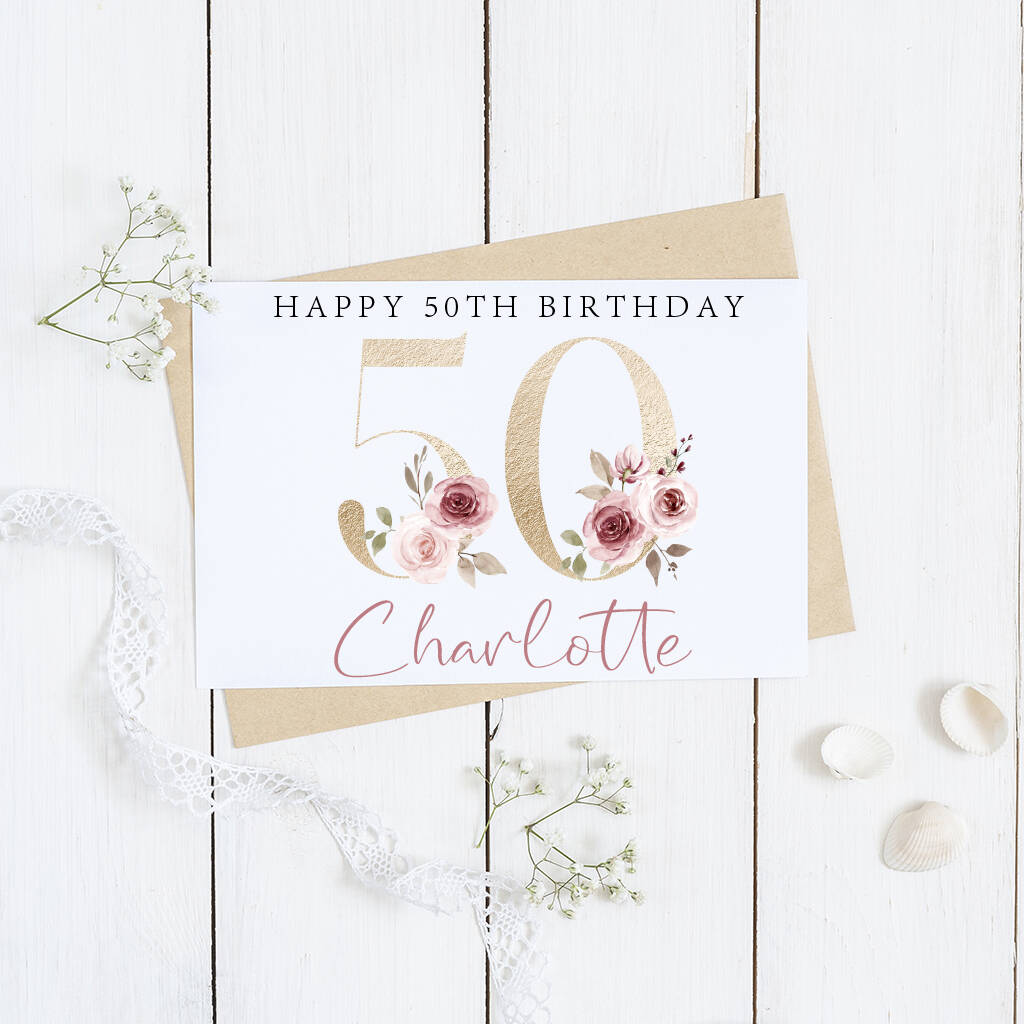 Personalised 50th Gold Floral Birthday Card By Andrea Fays