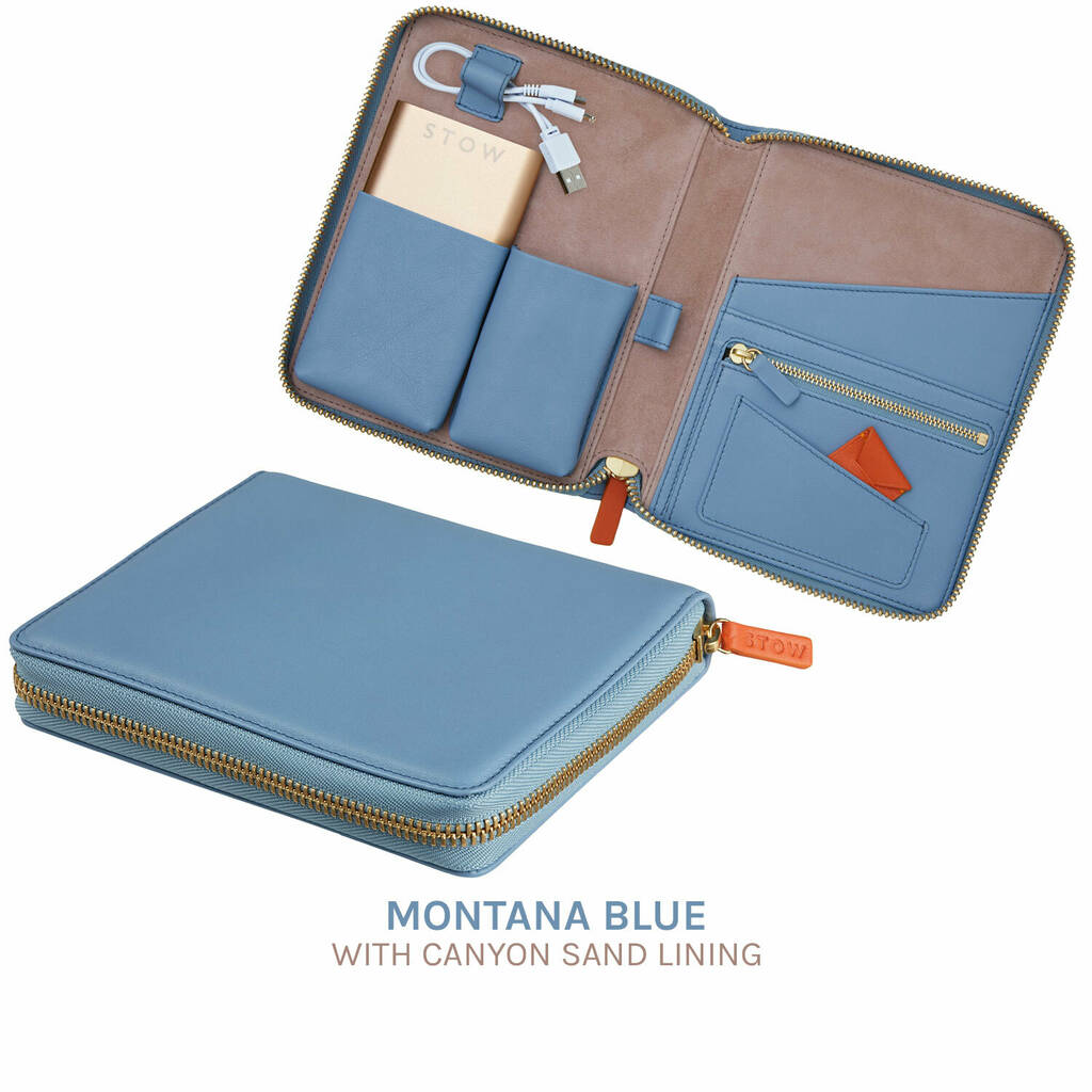 personalised luxury leather mini tech case by stow