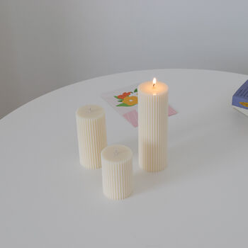 Neutral Ribbed Pillar Candle, 5 of 6