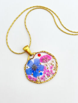 Necklace With Real Pink And Blue Flowers, 4 of 11