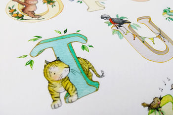 Kid's Bright Jungle Animal Alphabet Nursery Art Print, 4 of 9