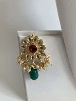 Alia 18 K Gold Plated Emerald And Red Pearl Set, 4 of 5