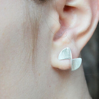 'Bauhaus' Handmade Brushed Silver Stud Earrings, 9 of 9
