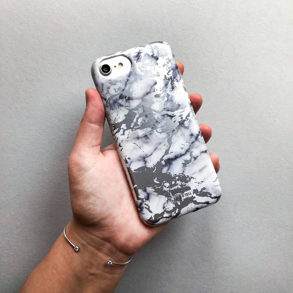Silver Chrome White Marble iPhone Case, 1 of 2