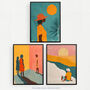 Set Three Wall Art Prints A4 African Sun Summer Teal Warm, thumbnail 5 of 7