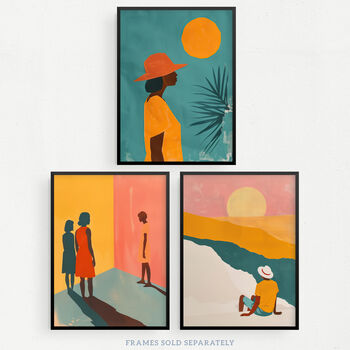 Set Three Wall Art Prints A4 African Sun Summer Teal Warm, 5 of 7