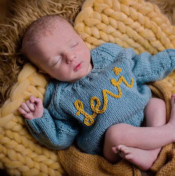 Birth Announcement Embroidered Baby Name Jumper, 2 of 8