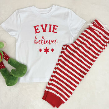 Varsity Kid's Personalised Believes Christmas Pyjamas, 2 of 2