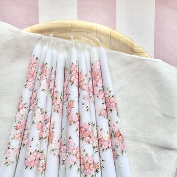 Hand Painted Blush Pink Peony Garland Taper Candles, 5 of 6