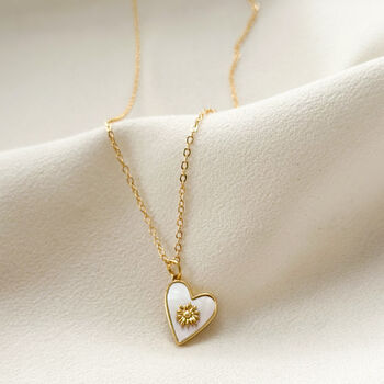 Gold Mother Of Pearl Heart And Flower Necklace, 2 of 4