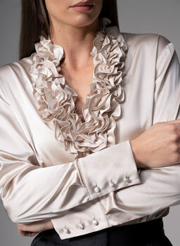 Constance Champagne Ruffle Silk Satin Evening Blouse, 4 of 4