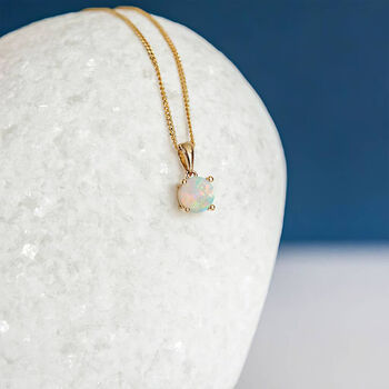 Personalised Solid 9ct Yellow Gold October Opal Birthstone Necklace, 3 of 12