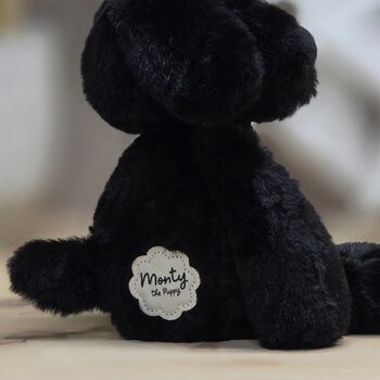 Monty The Plush Long Leg Black Puppy Soft Toy, 3 of 3