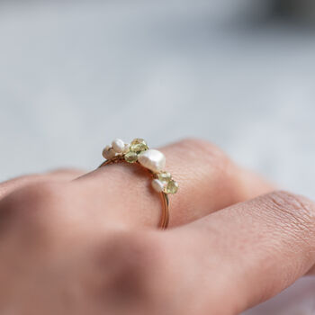 Peridot And Baroque Pearls Adjustable Ring, 6 of 11