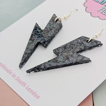 Large Black Lightning Bolt Earrings / Rocker Chick Statement Bold Stage Jewellery / Gothic Statement Earrings Dark Alternative Aesthetic, 4 of 4