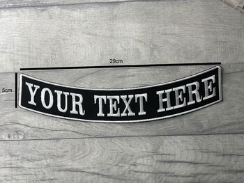 Large 29cm Bottom Arched Rocker One Line Personalised Text Embroidered Fabric Iron On Patch, 2 of 6