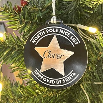 Personalised Nice List Star Christmas Tree Decoration, 3 of 5