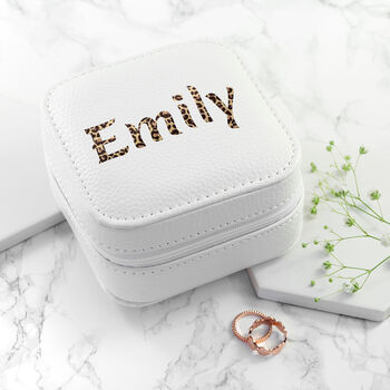 Personalised Animal Print White Travel Jewellery Case, 7 of 8