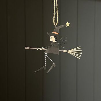 Witch On Broomstick Hanging Halloween Decoration, 2 of 2