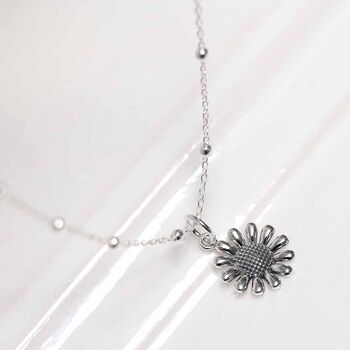 Sterling Silver Oxidised Delicate Daisy Necklace, 6 of 8