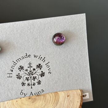 Pink Sparkly Fused Glass Sterling Silver Stud Earrings, 2 of 10
