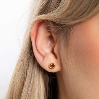 18ct Gold Plated Sterling Silver November Birthstone Stud Earrings – 7mm, 2 of 7