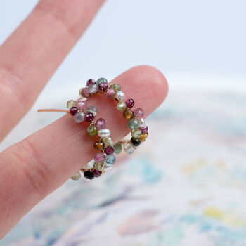 Multicoloured Tourmaline Earring Hoops, 3 of 11