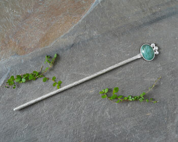 12.8ct Natural Emerald Hair Pin In Sterling Silver, 3 of 4