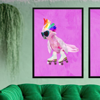 Personalised Pride Pink Cockatoo Rollerskates Art Print, 3 of 6