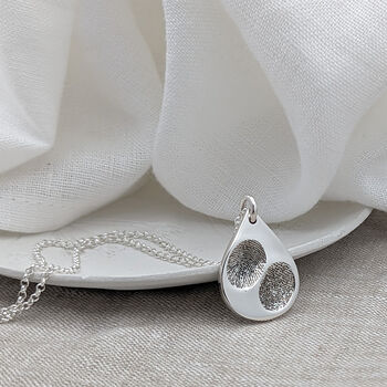 Silver Double Fingerprint Dewdrop Pendant, 4 of 6