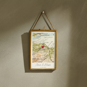 Personalised Vintage Map Picture With Stitched Heart, 8 of 9
