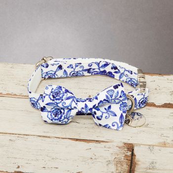 The Richmond Blue And White Floral Dog Collar Bow Tie, 4 of 4