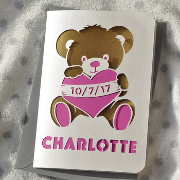 New Baby Teddy Bear Papercut Card, 2 of 9