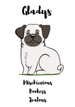 Pug Personalised Dog Name And Personality Print, 2 of 3