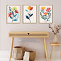 Set Three Wall Art Prints Wildflowers Floral Bright, thumbnail 2 of 7