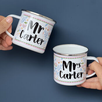 Wedding Mug Set For Couple In Folksy Design, 5 of 6
