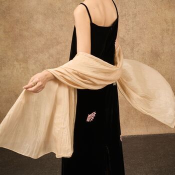 100% Mulberry Silk Scarf Champagne Gold In Gift Box, 4 of 7