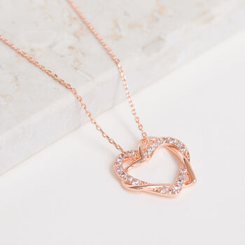 Crystal Encrusted Double Heart Pendant Necklace, 9 of 9
