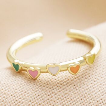 Adjustable Enamel Heart Ring In Gold Plating, 2 of 6