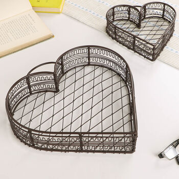 Set Of Two Vintage Heart Wire Coffee Table Trays, 3 of 6