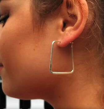 Sterling Silver Hammered Square Hoop Earrings, 4 of 6