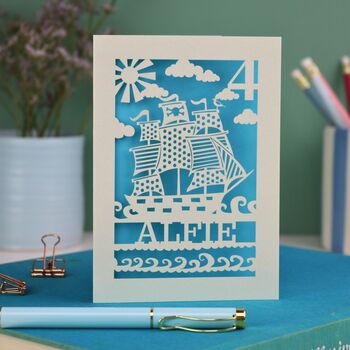 Personalised Papercut Pirate Birthday Card, 8 of 8