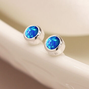 Mini Sterling Silver Ocean Blue Opal Stud Earrings, 6 of 11