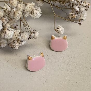 Cute Baby Pink Cats Stud Ceramic Earrings, 6 of 7