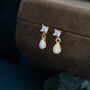 Tiny Opal Cz Dangle Stud Earrings Sterling Silver, thumbnail 8 of 11