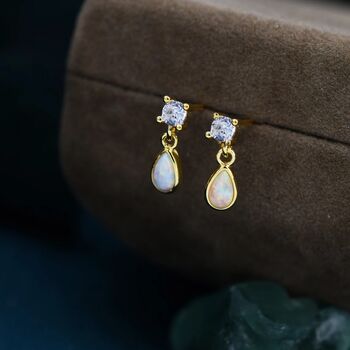 Tiny Opal Cz Dangle Stud Earrings Sterling Silver, 8 of 11