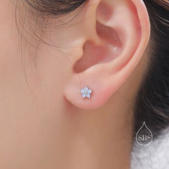 Asymmetric Blue Opal Cz Forget Me Not Flower Bouquet Internally Threaded Flat Back In Sterling Silver, 5 of 12