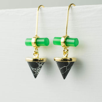 Green Glass And Black Marble Drop Earrings, 3 of 3